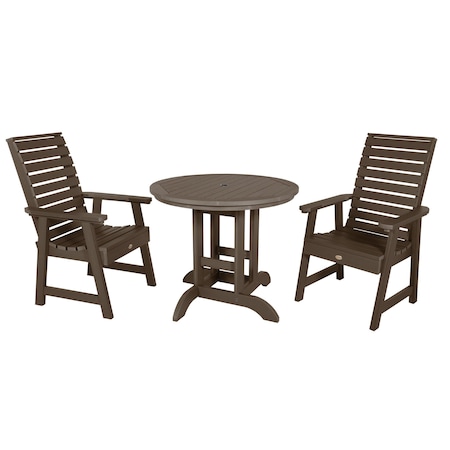 Highwood Usa Weatherly 3pc Round Outdoor Patio Furniture Dining Set AD-DNW36-ACE